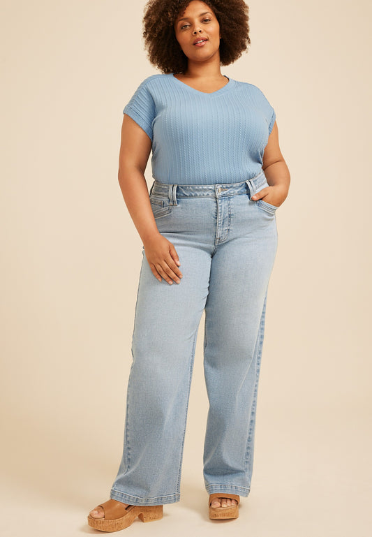 Plus Size m jeans by maurices™ Light High Rise Slant Pocket Wide Leg Jean