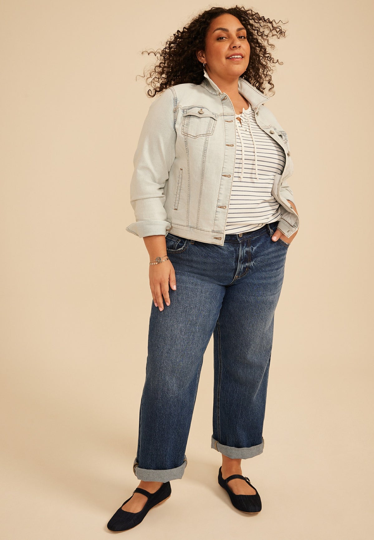 Plus Size KanCan™ Mid Rise Mini Roll Hem Wide Leg Jean