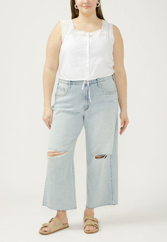 Plus Size Silver Jeans Co.® Be Easy Slouchy Ripped Raw Hem Wide Leg Ankle Jean