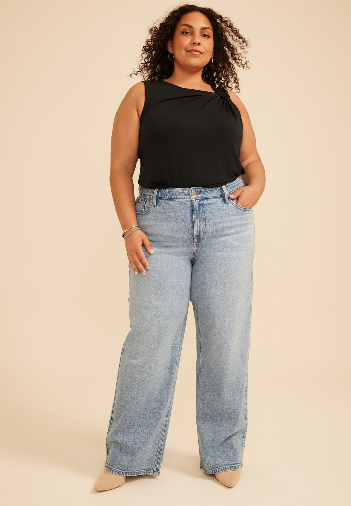 Plus Size edgely™ Adjustable Waist High Rise Wide Leg Jean