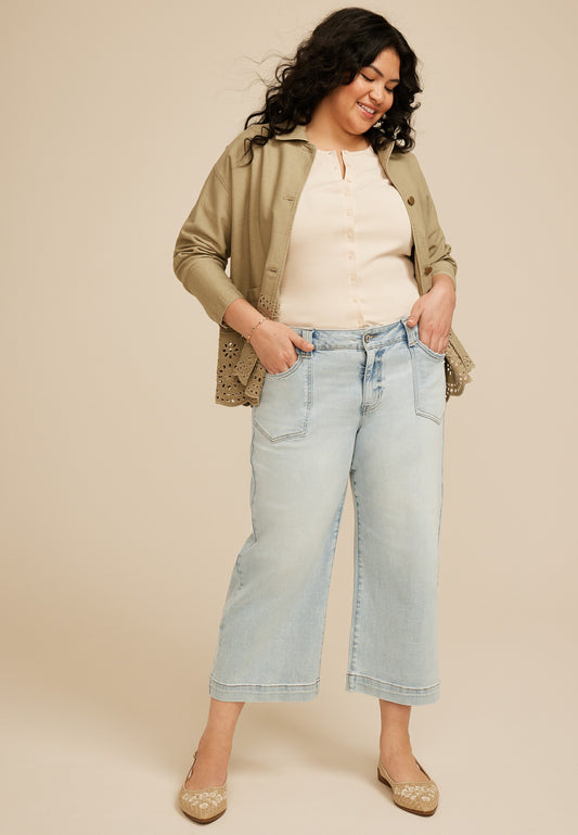 Plus Size KanCan™ High Rise Patch Pocket Wide Leg Cropped Jean