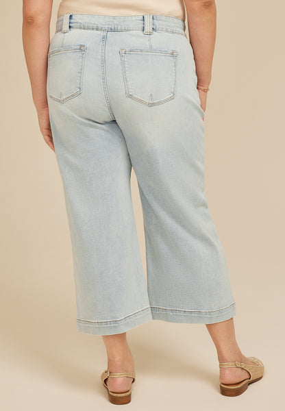 Plus Size KanCan™ High Rise Patch Pocket Wide Leg Cropped Jean