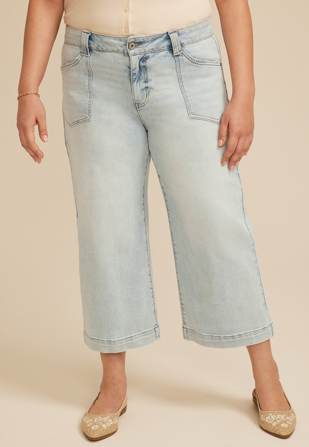 Plus Size KanCan™ High Rise Patch Pocket Wide Leg Cropped Jean