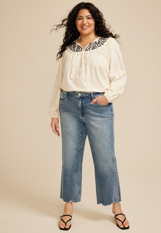 Plus Size Flying Monkey™ High Rise Fray Hem Wide Leg Jean