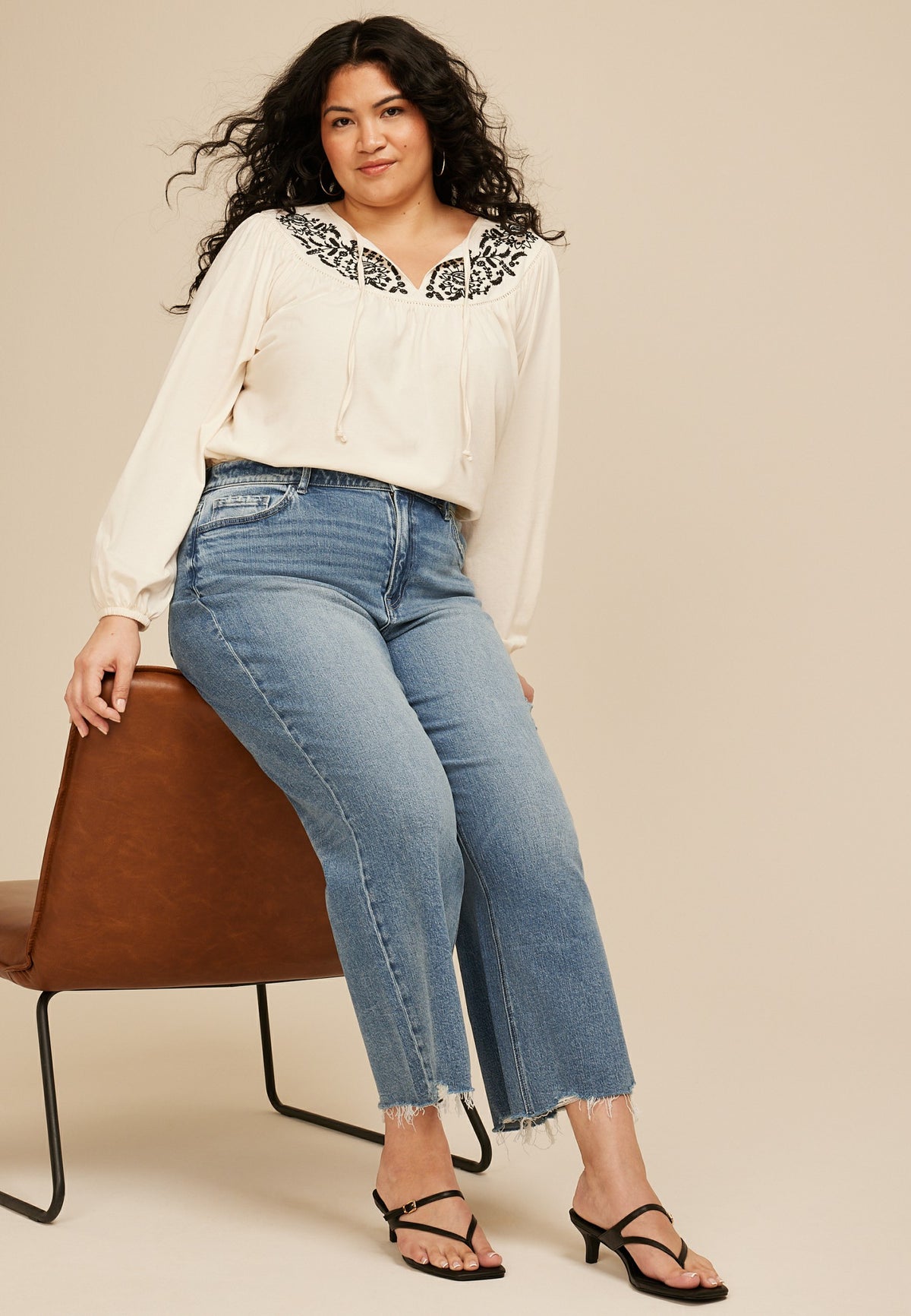 Plus Size Flying Monkey™ High Rise Fray Hem Wide Leg Jean
