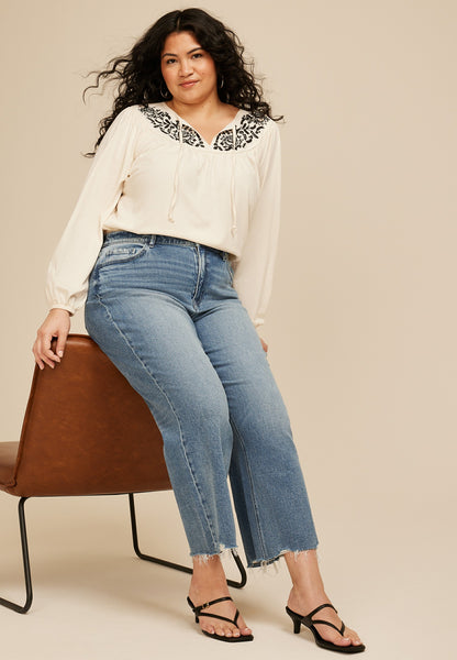Plus Size Flying Monkey™ High Rise Fray Hem Wide Leg Jean