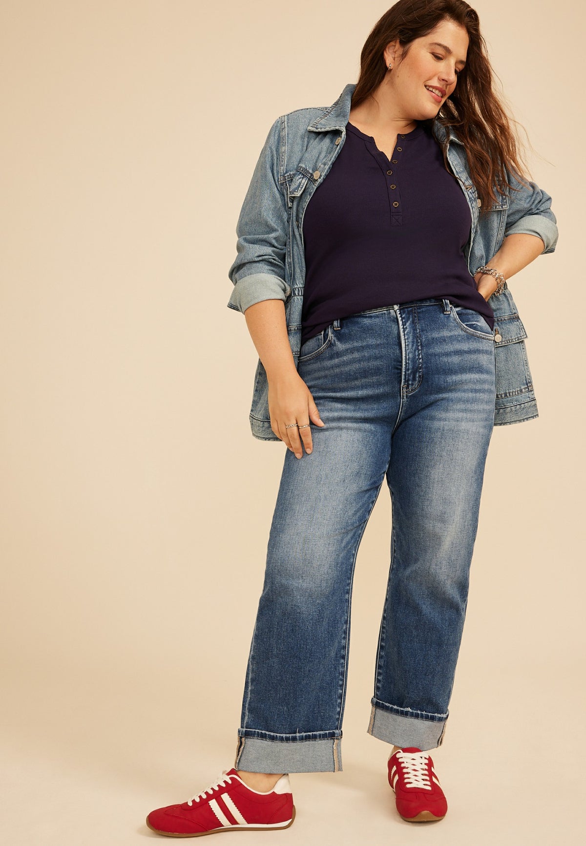 Plus Size Risen Jeans® High Rise Tummy Control Panel Cuffed Hem Straight Jean