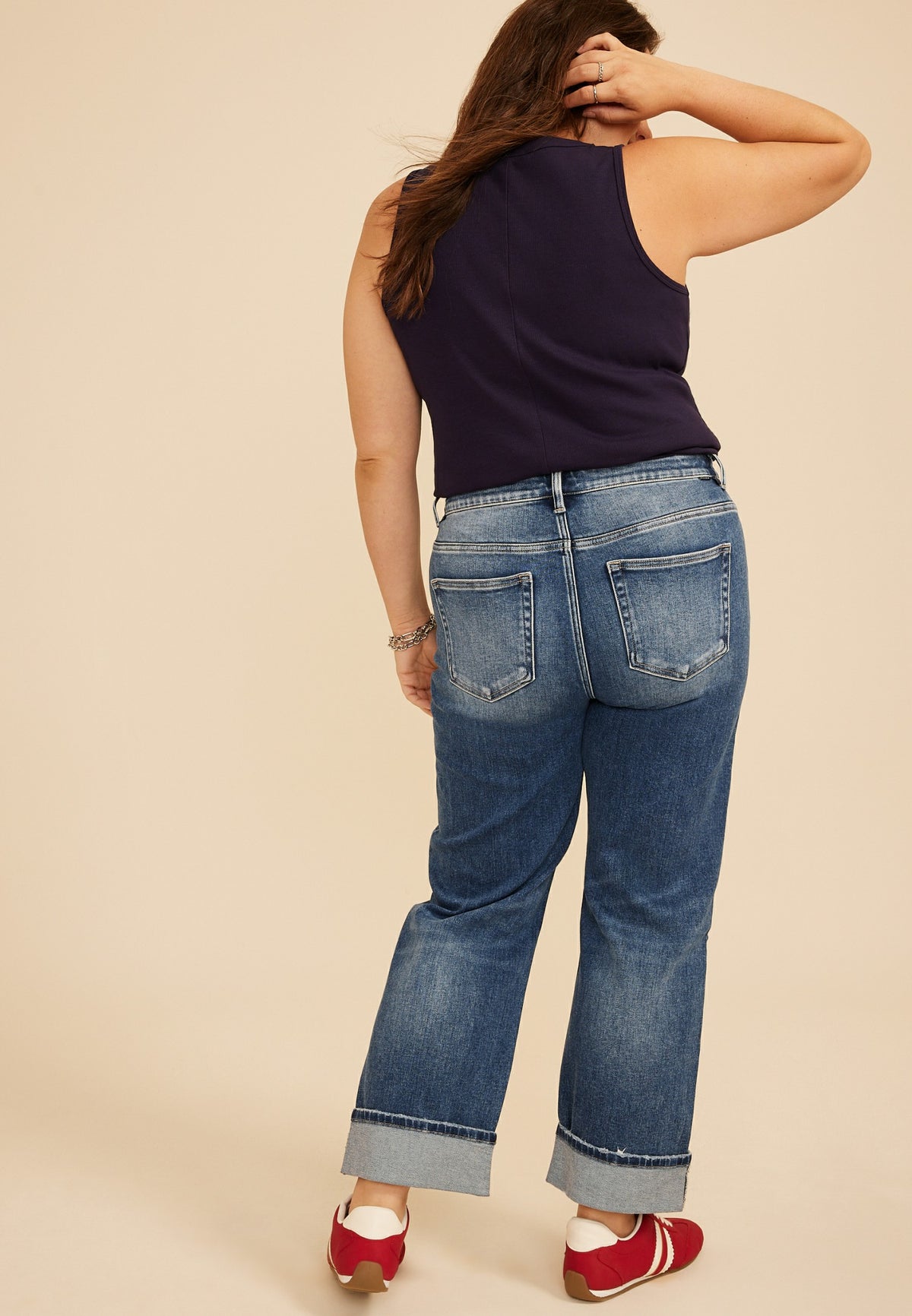 Plus Size Risen Jeans® High Rise Tummy Control Panel Cuffed Hem Straight Jean