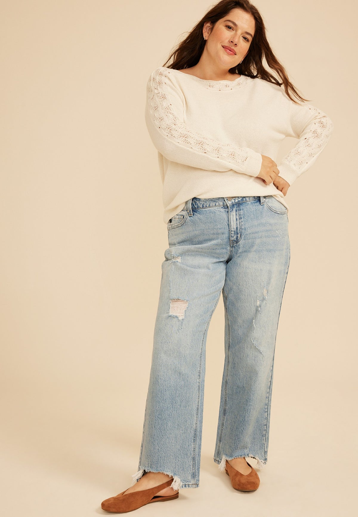 Plus Size KanCan™ High Rise Ripped Hem Relaxed Straight Jeans