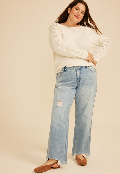Plus Size KanCan™ High Rise Ripped Hem Relaxed Straight Jeans