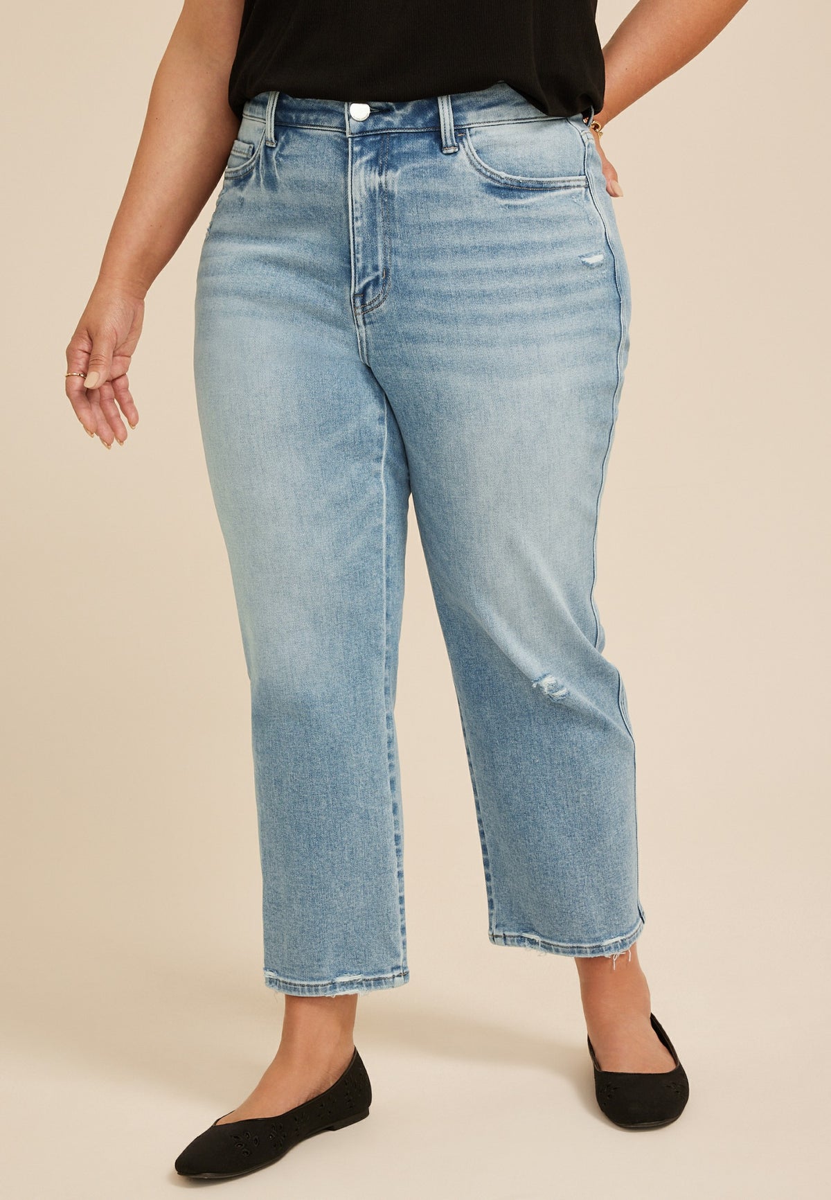 Plus Size Flying Monkey™ High Rise Ripped Hem Ankle Straight Jean