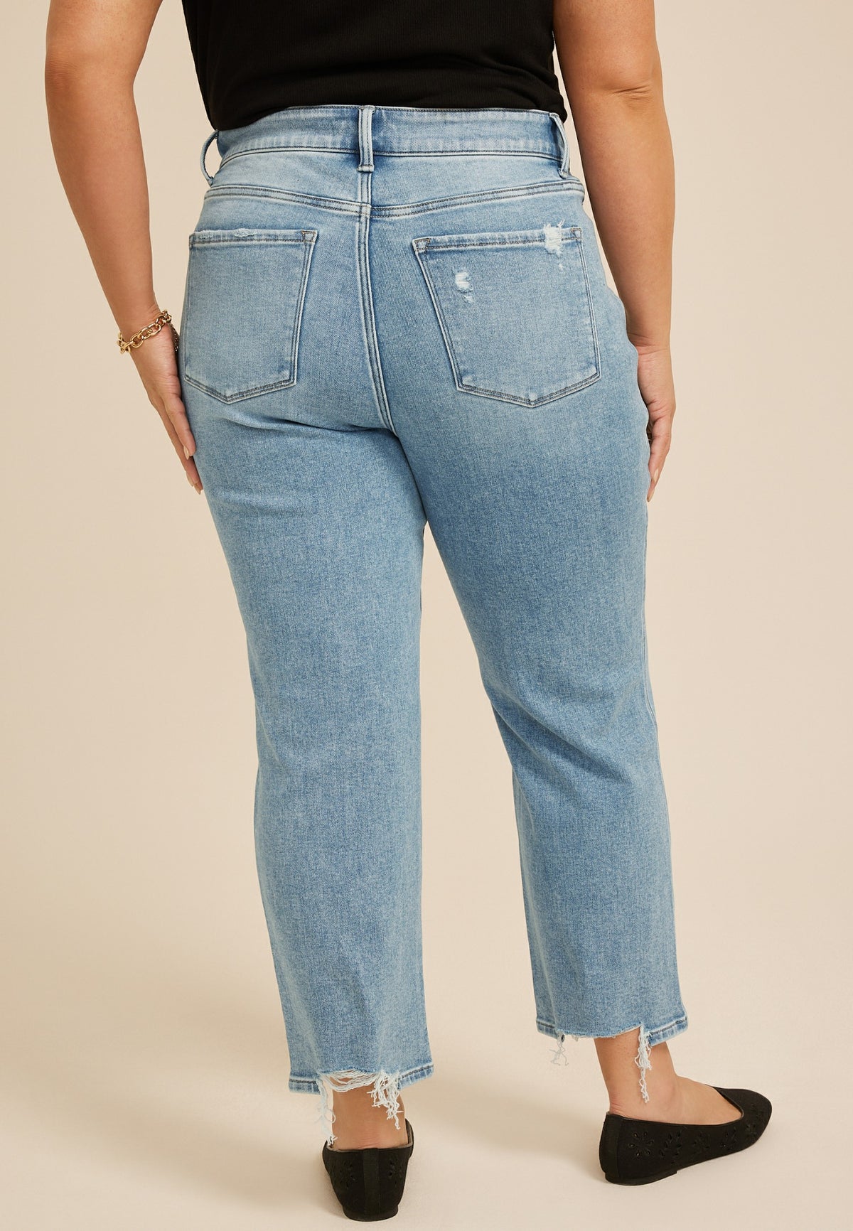 Plus Size Flying Monkey™ High Rise Ripped Hem Ankle Straight Jean