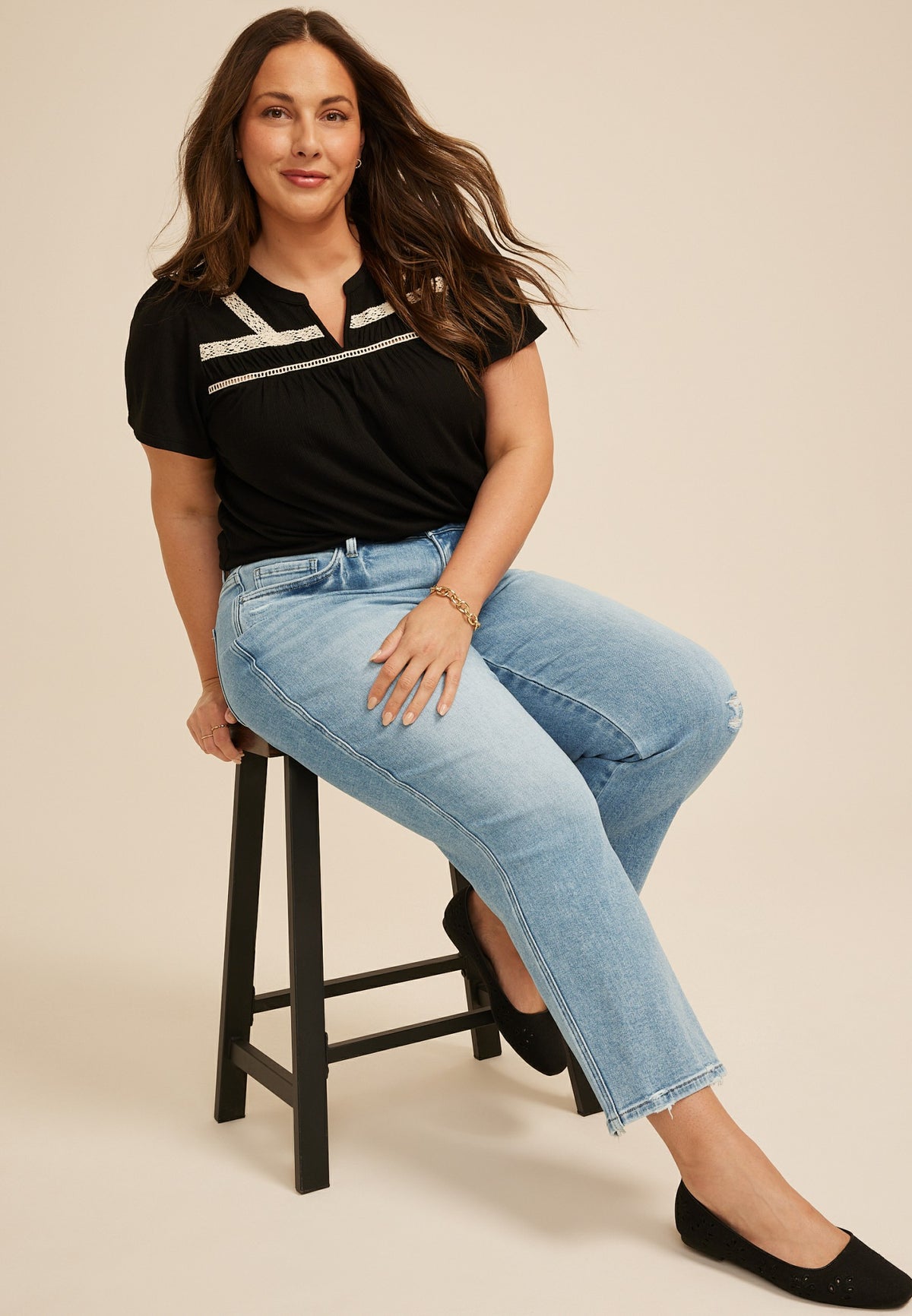 Plus Size Flying Monkey™ High Rise Ripped Hem Ankle Straight Jean
