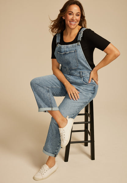 Plus Size Silver Jeans Co.® Low Stretch Baggy Cuffed Hem Straight Overalls