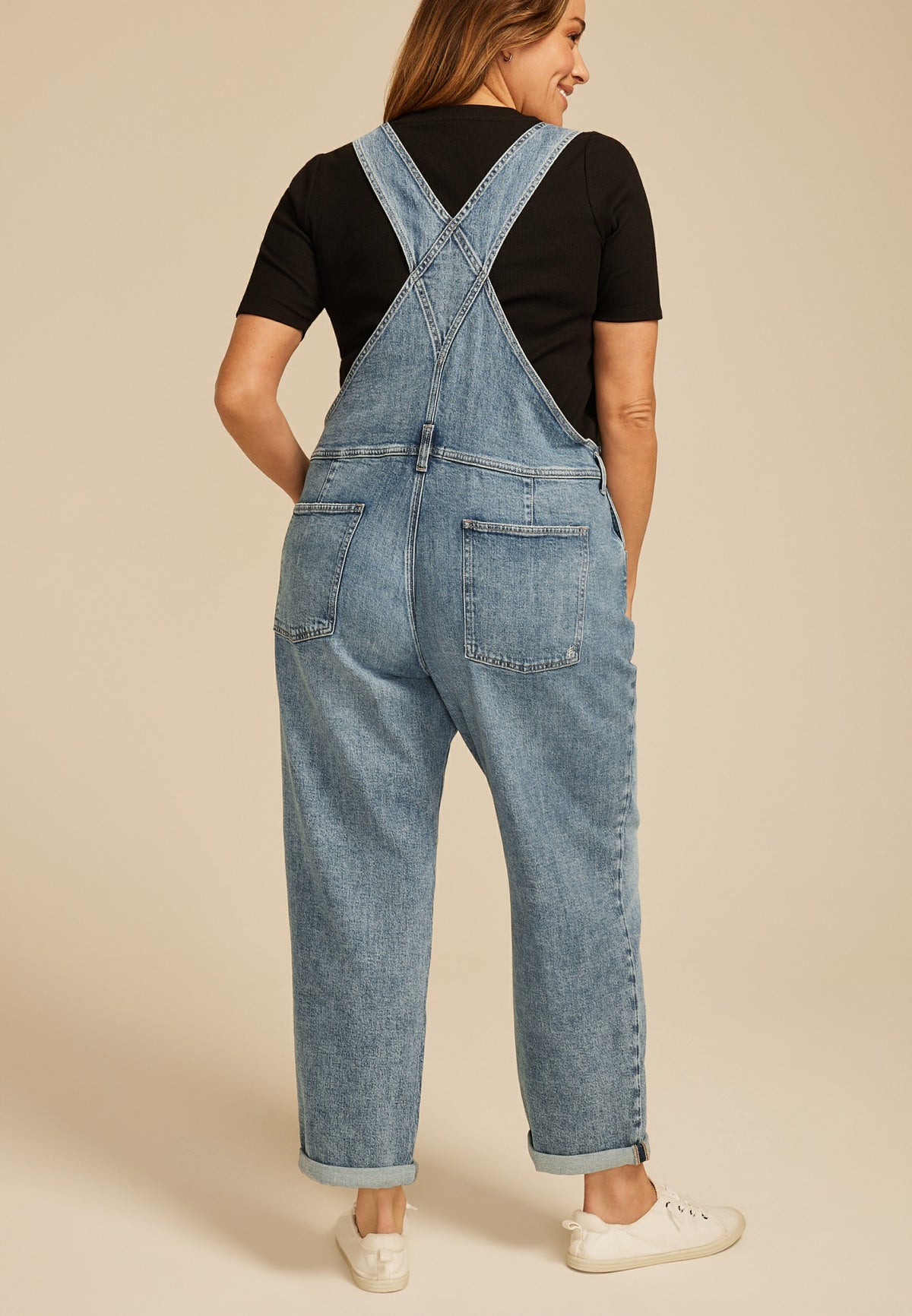 Plus Size Silver Jeans Co.® Low Stretch Baggy Cuffed Hem Straight Overalls