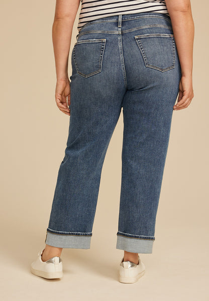 Plus Size edgely™ High Rise Cuffed Hem Relaxed Straight Jean
