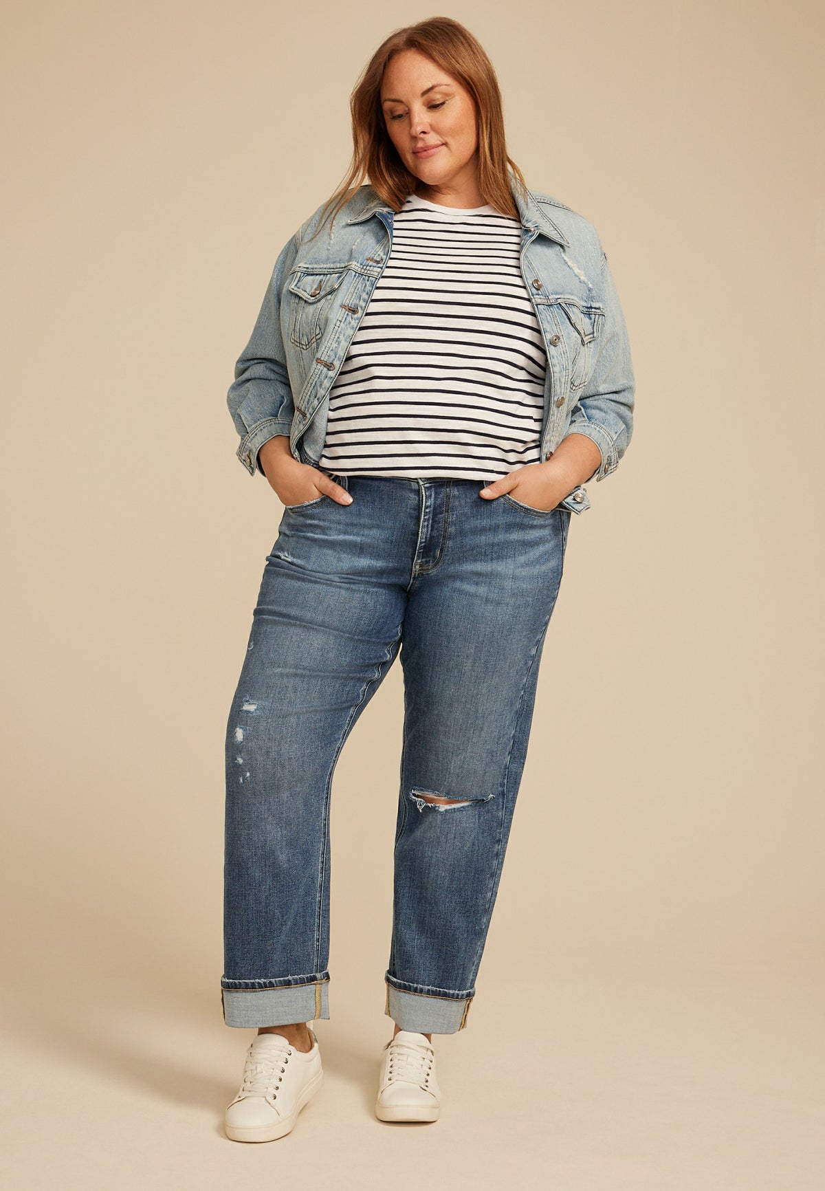 Plus Size edgely™ High Rise Cuffed Hem Relaxed Straight Jean