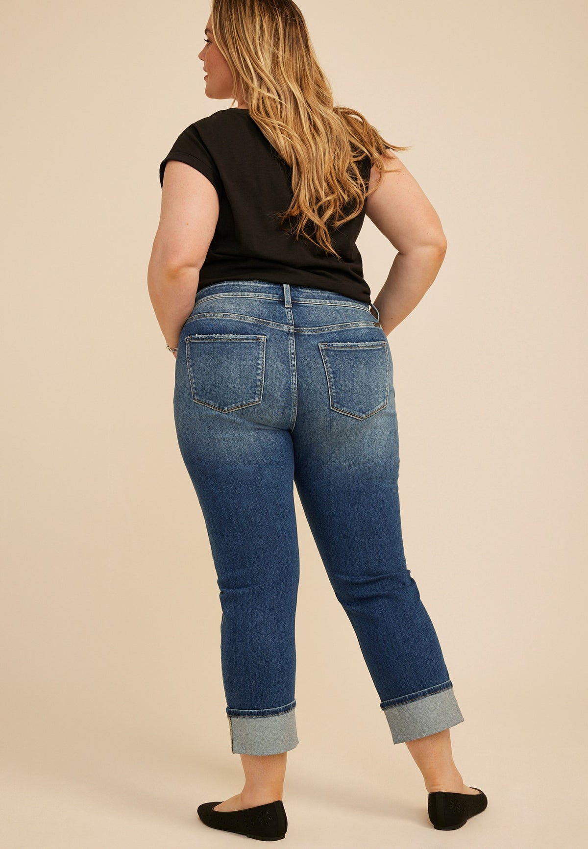 Plus Size KanCan™ High Rise Seamed Pocket Cuffed Hem Straight Jean