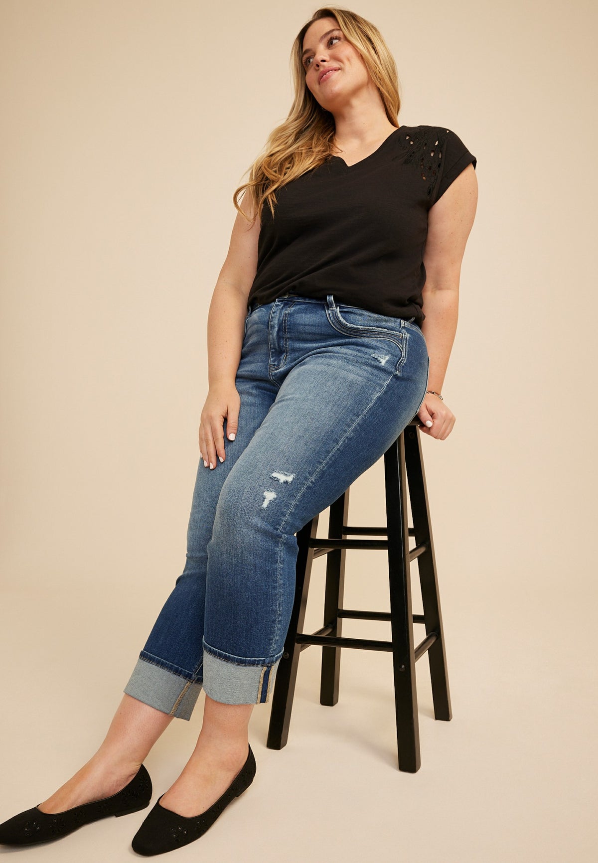 Plus Size KanCan™ High Rise Seamed Pocket Cuffed Hem Straight Jean