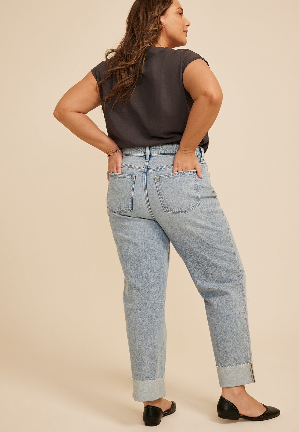 Plus Size edgely™ High Rise Raw Cuff Hem Relaxed Straight Jean