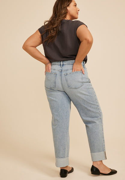 Plus Size edgely™ High Rise Raw Cuff Hem Relaxed Straight Jean