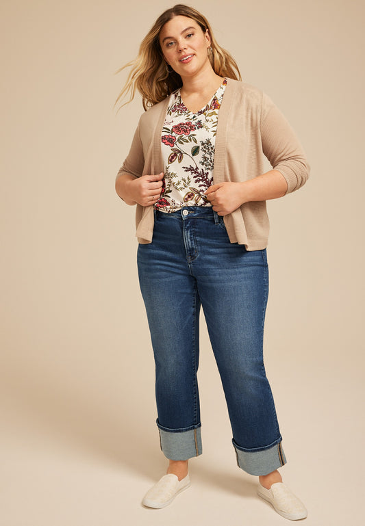 Plus Size Flying Monkey™ Mid Rise Cuff Hem Straight Jean