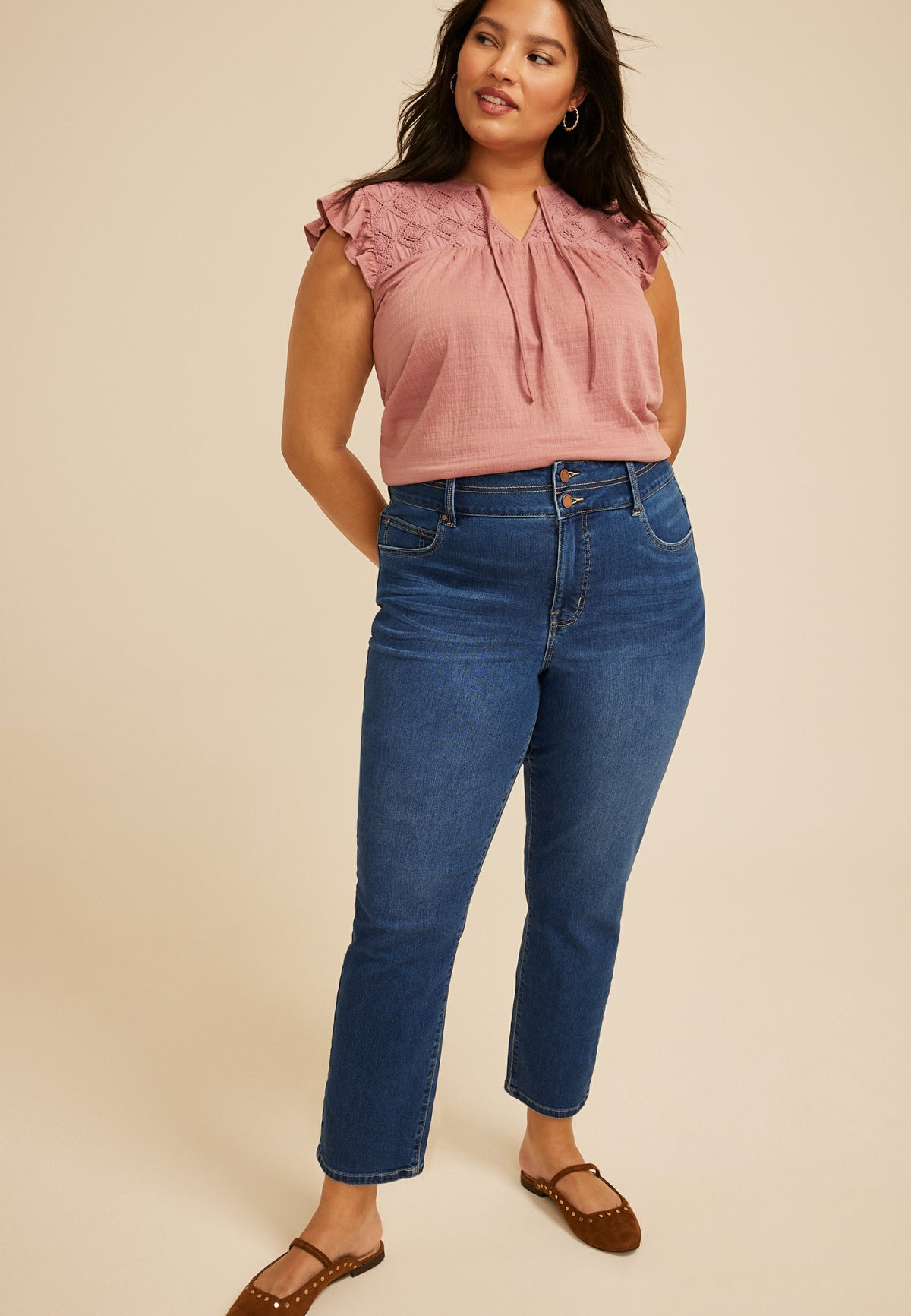 Plus Size Everflex™ High Rise Stacked Waist Slim Straight Ankle Jean