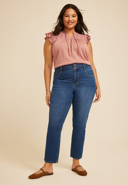 Plus Size Everflex™ High Rise Stacked Waist Slim Straight Ankle Jean
