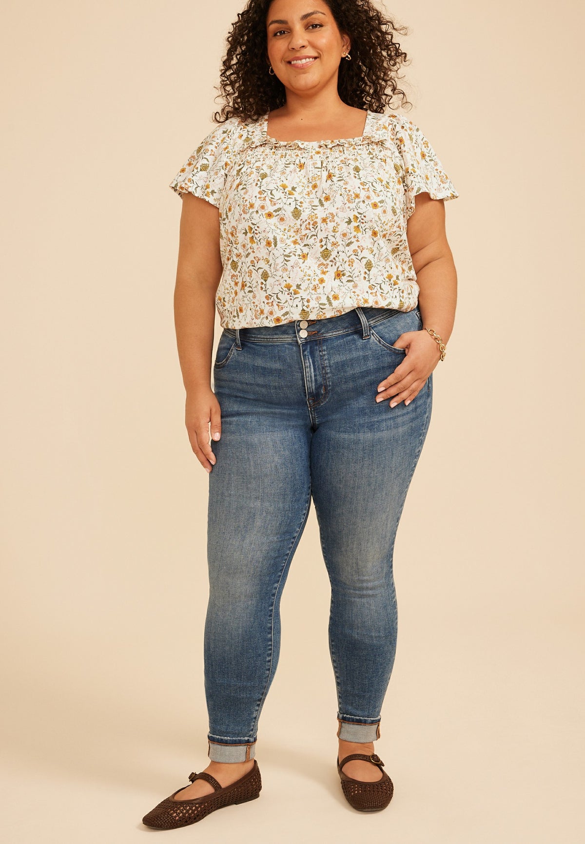 Plus Size m jeans by maurices™ Cool Comfort Mid Rise Double Button Cuff Hem Jegging