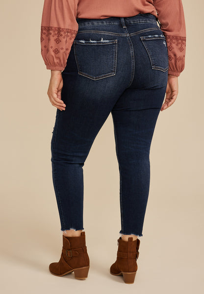 Plus Size Flying Monkey™ Mid Rise Ripped Hem Skinny Jean