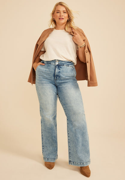 Plus Size Risen Jeans® High Rise Tummy Control Panel Double Button Trouser Bootcut Jean