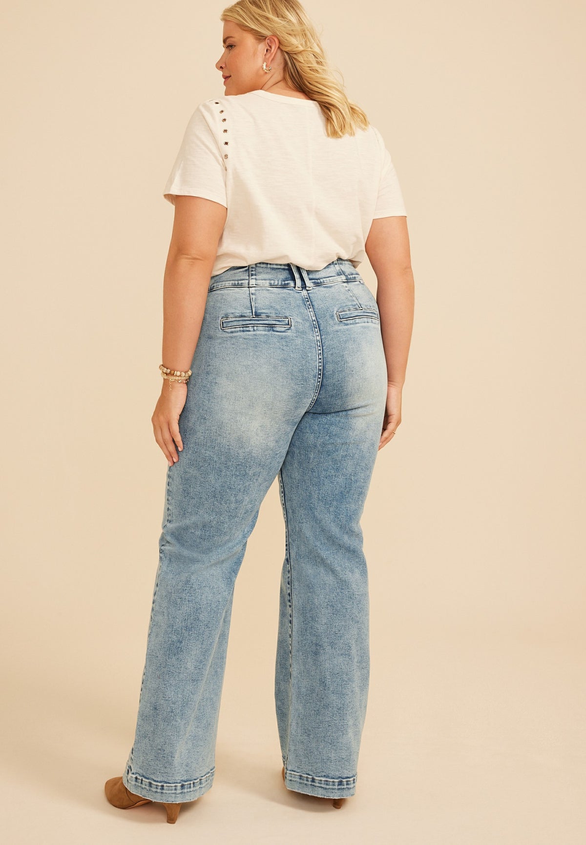 Plus Size Risen Jeans® High Rise Tummy Control Panel Double Button Trouser Bootcut Jean