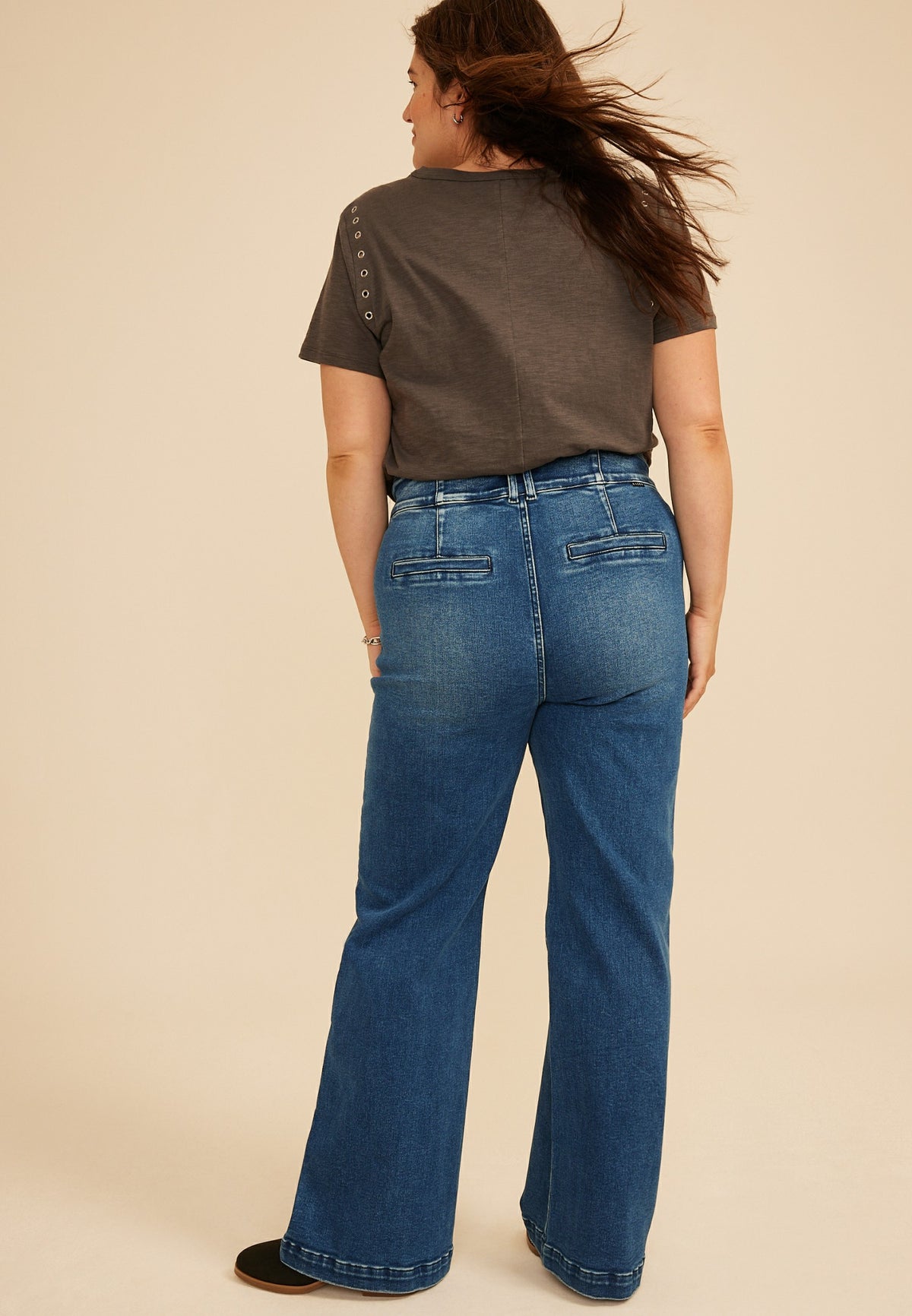Plus Size Risen Jeans® High Rise Tummy Control Panel Double Button Trouser Bootcut Jean