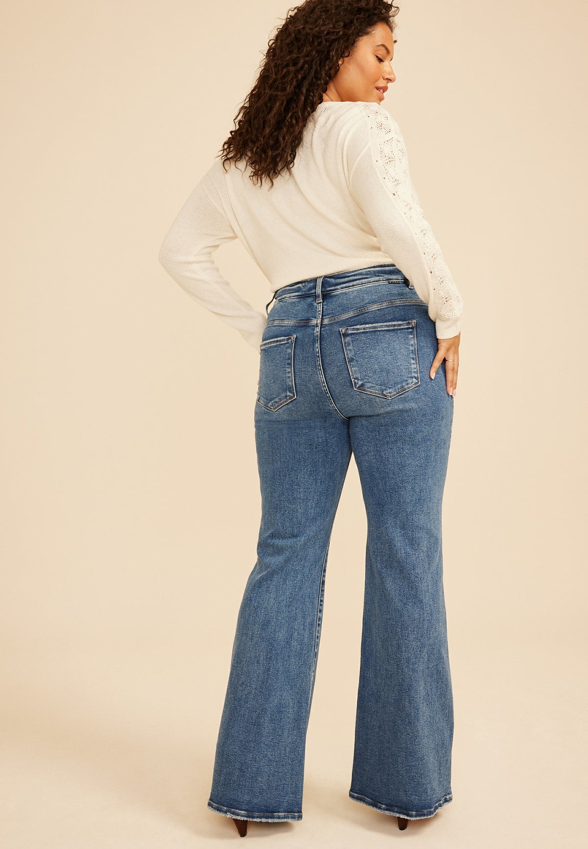 Plus Size Risen Jeans® High Rise Tummy Control Panel Ripped Flare Jean