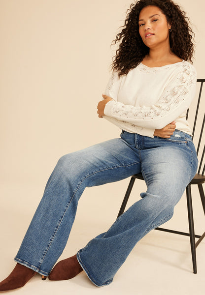 Plus Size Risen Jeans® High Rise Tummy Control Panel Ripped Flare Jean