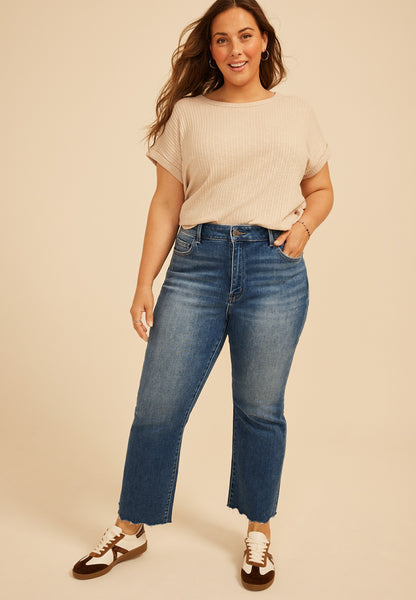 Plus Size Flying Monkey™ High Rise Fray Hem Kick Flare Jean