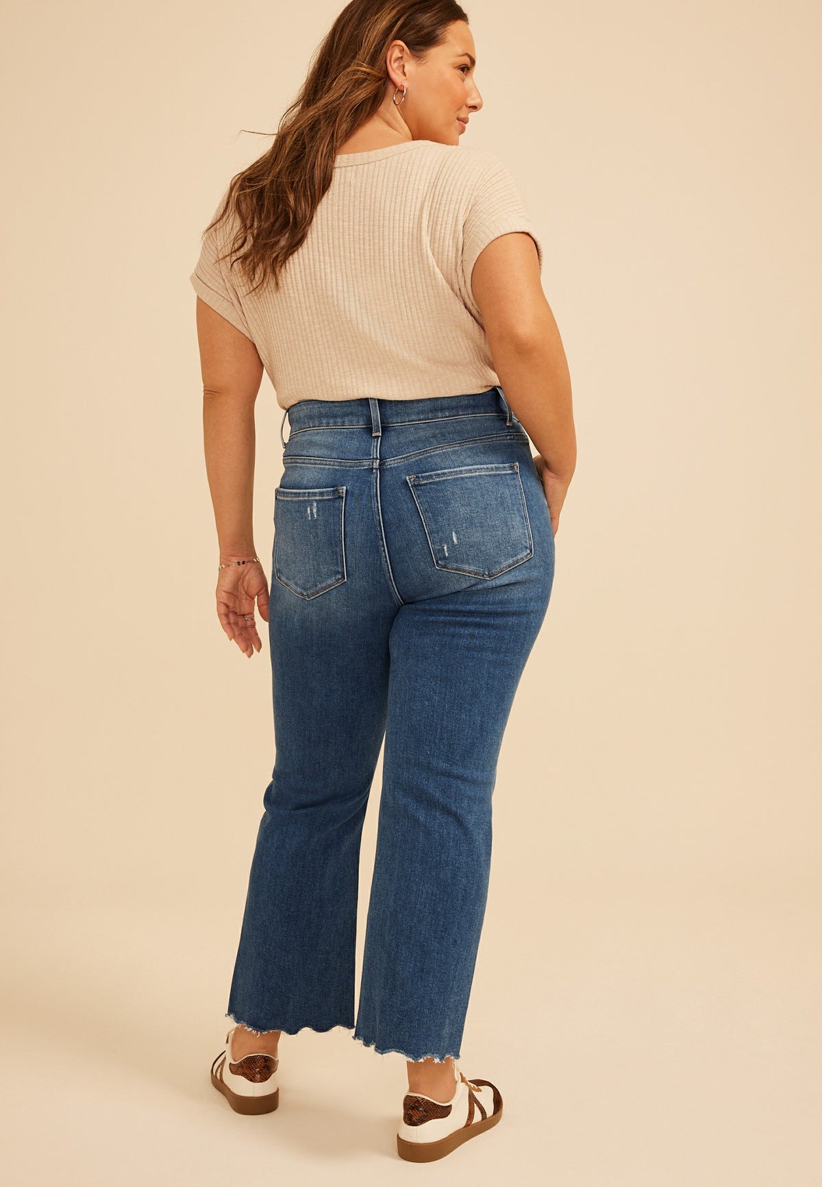 Plus Size Flying Monkey™ High Rise Fray Hem Kick Flare Jean