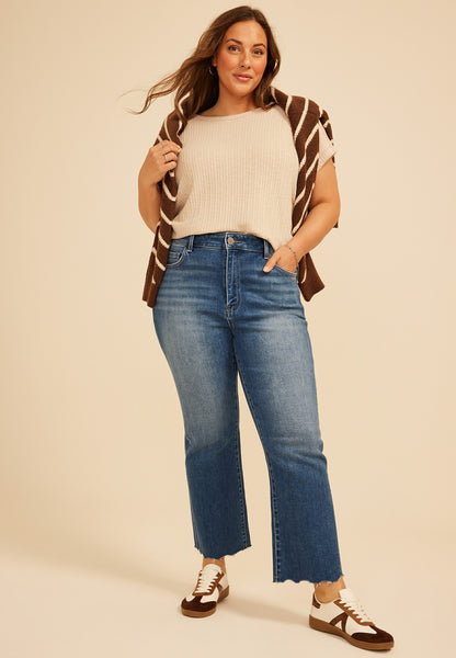 Plus Size Flying Monkey™ High Rise Fray Hem Kick Flare Jean