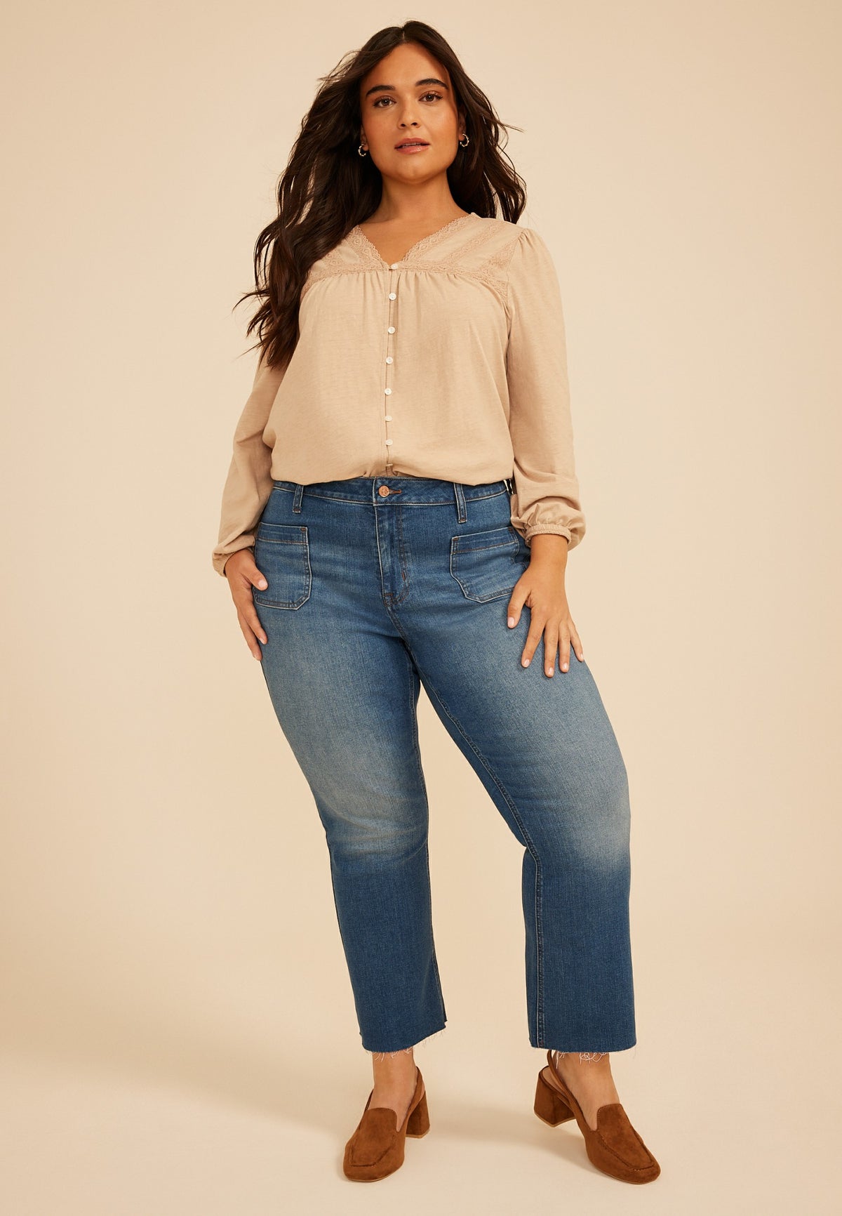 Plus Size m jeans by maurices™ High Rise Patch Pocket Crop Kick Flare Jean