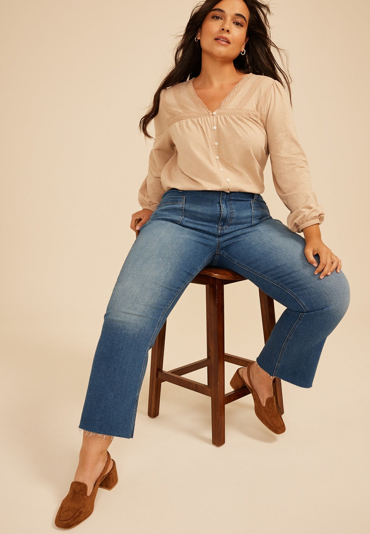 Plus Size m jeans by maurices™ High Rise Patch Pocket Crop Kick Flare Jean