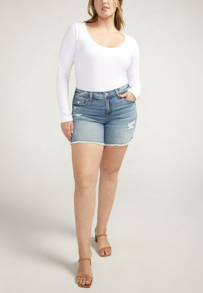 Plus Size Silver Jeans Co.® Suki Curvy Mid Rise Luxe Stretch Frayed Hem 5.5in Short