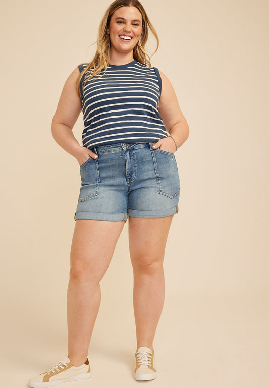 Plus Size KanCan™ High Rise Porkchop Pocket Roll Hem 5in Short