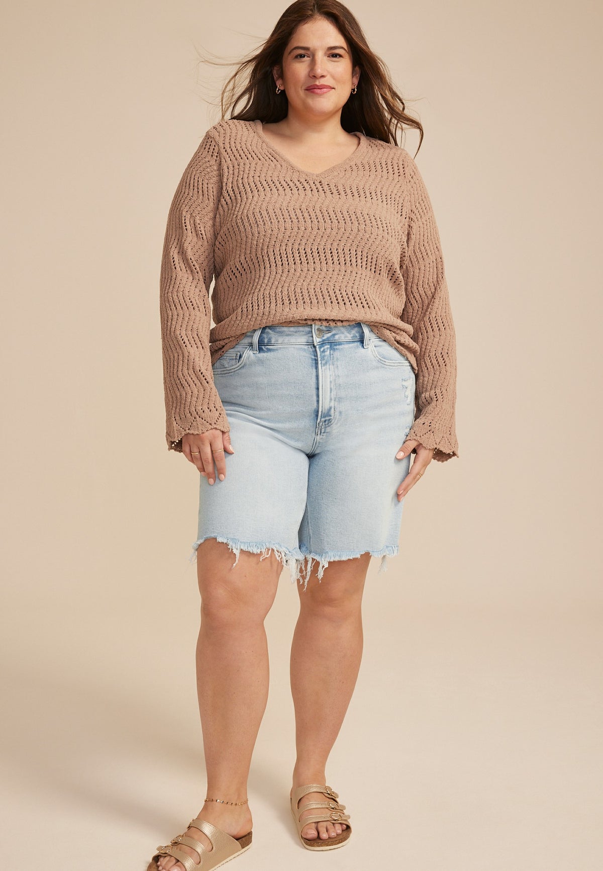 Plus Size Flying Monkey™ Super High Rise Ripped Hem 10in Bermuda Short
