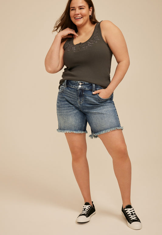 Plus Size KanCan™ Mid Rise Frayed Hem 8in Bermuda Short