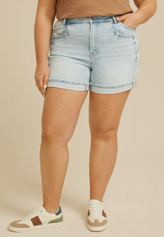 Plus Size Flying Monkey™ High Rise Double Pocket Cuffed Hem 5in Short