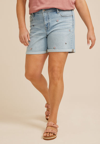 Plus Size m jeans by maurices™ Floral Embroidered High Rise 6in Short