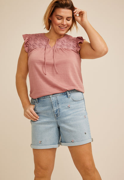Plus Size m jeans by maurices™ Floral Embroidered High Rise 6in Short
