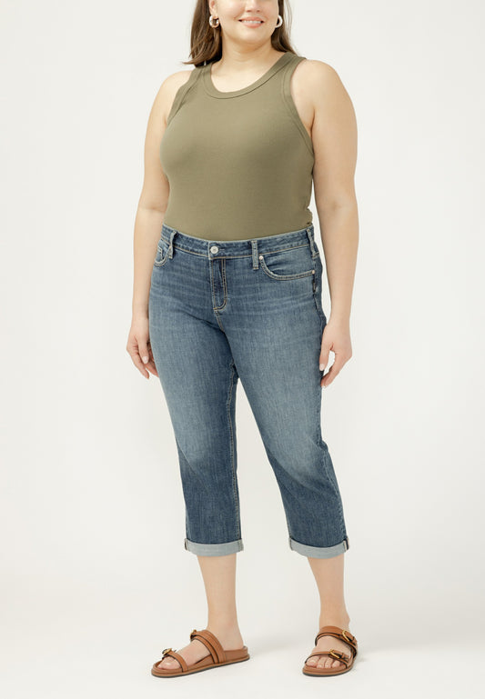 Plus Size Silver Jeans Co.® Elyse Mid Rise Luxe Stretch Rolled Hem Capri