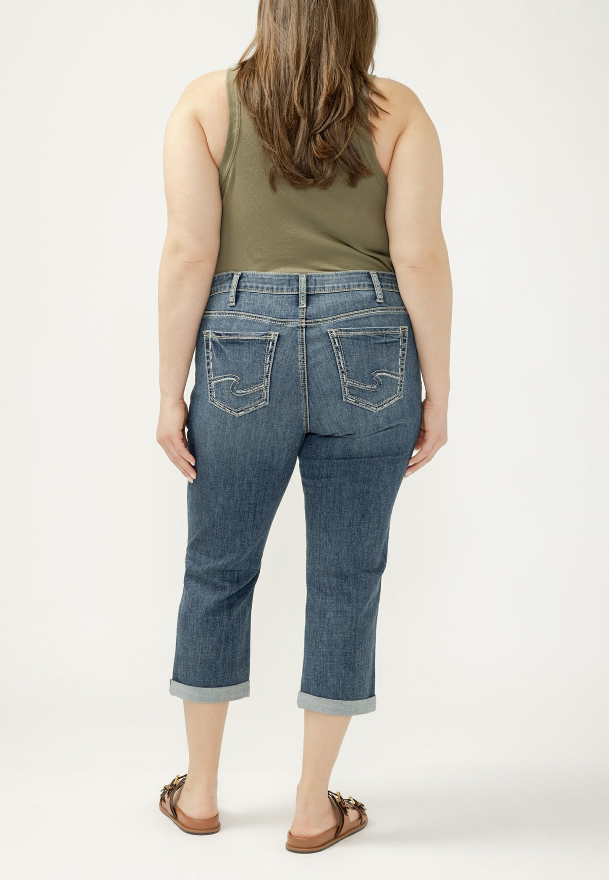 Plus Size Silver Jeans Co.® Elyse Mid Rise Luxe Stretch Rolled Hem Capri