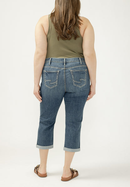 Plus Size Silver Jeans Co.® Elyse Mid Rise Luxe Stretch Rolled Hem Capri
